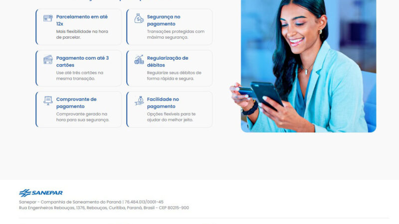 Sanepar disponibiliza pagamento de fatura com cartão de crédito pelo site 