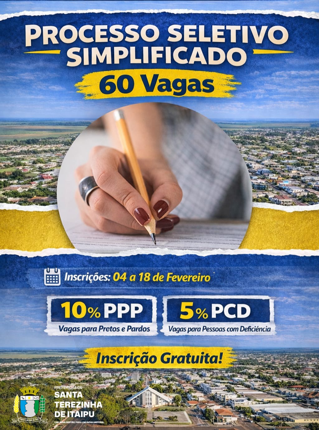 Prefeitura de Santa Terezinha de Itaipu abre Processo Seletivo Simplificado com 60 vagas 